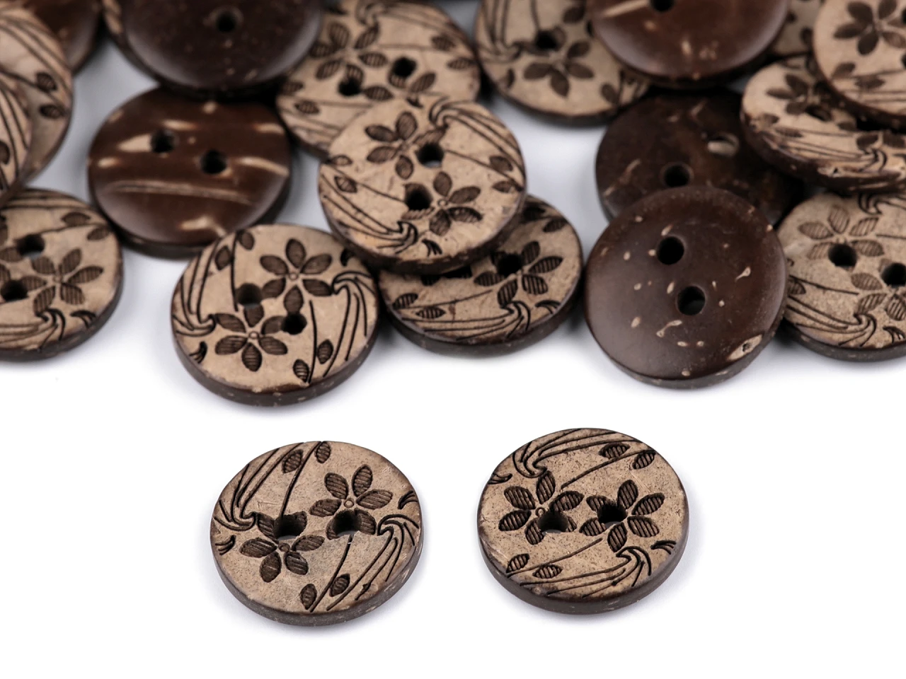 Kokos Knopf mit Blüten 15 mm 1 Stück