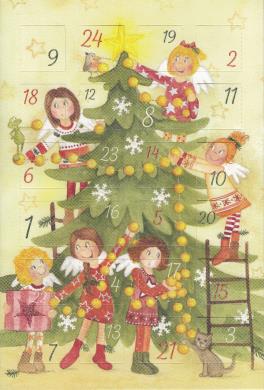 Doppenkarte  Adventskalender Tannenbaum mit Engelchen