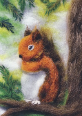 Postkarte* Wollbild Eichhörnchen