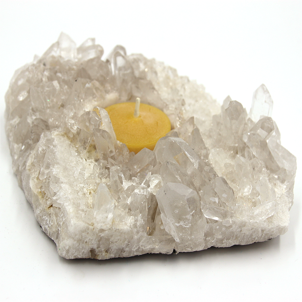 Teelicht aus Bergkristall in roher Form