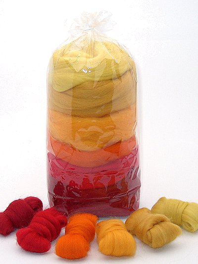 Filzwolle/ Bunt, gemischter Merinokammzug in Gelb / Rot 100 g Filzwolle/ Bunt, gemischter Merinokammzug in Gelb / Rot 100 g