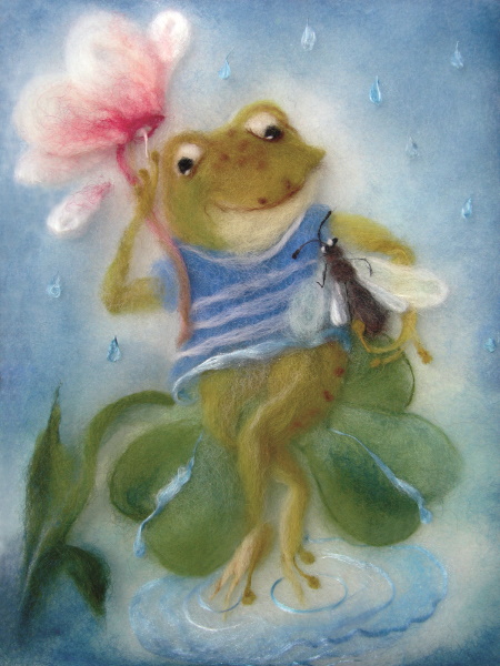 Kunstkarte Frosch mit Fliege - Wollbild