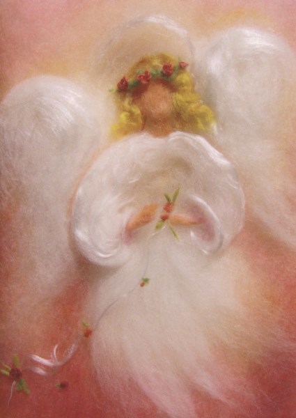 Kunstkarte * Rosa Engel mit Blumen Kunstkarte * Rosa Engel mit Blumen