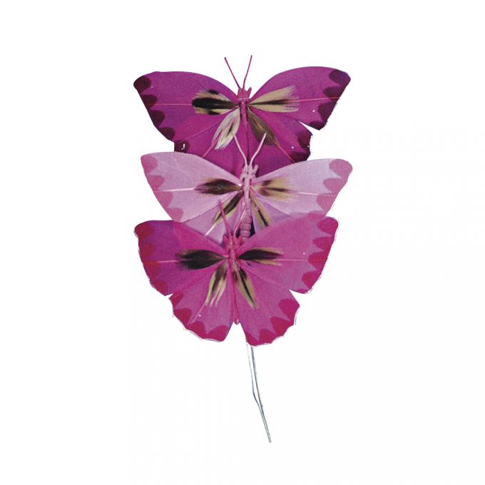 3 Schmetterlinge aus Federn rosa