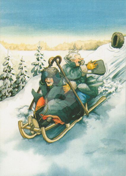 Postkarte * Frauen mit Schlitten Postkarte * Frauen mit Schlitten