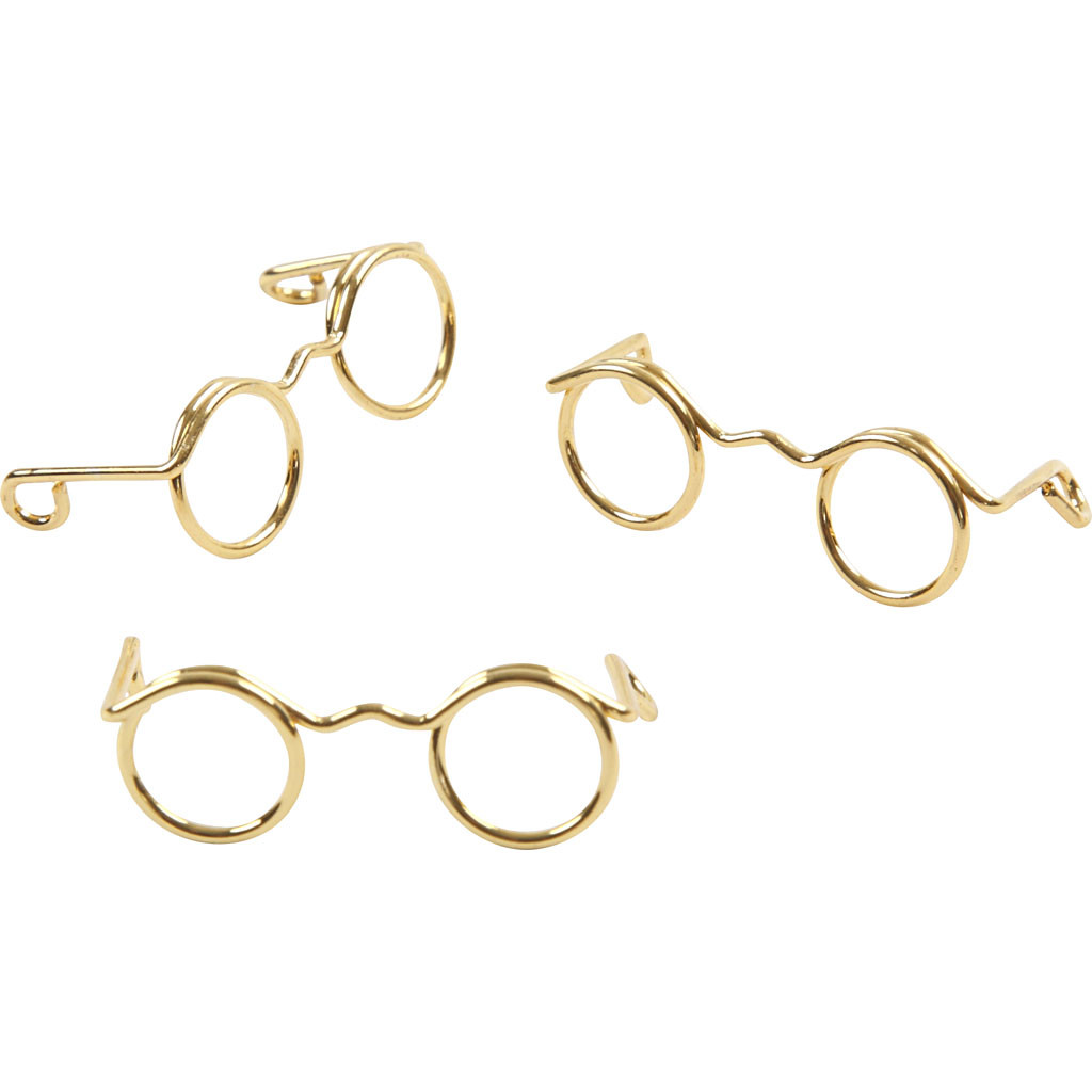 Goldene, mittlere Brille für Puppen & Teddybär 