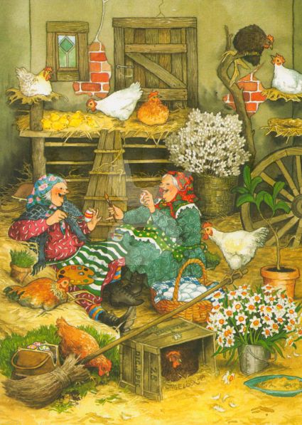 Postkarte * Frauen bei den Hühnern Postkarte * Frauen bei den Hühnern