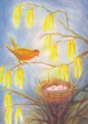 Kunstkarte Vogel am Nest