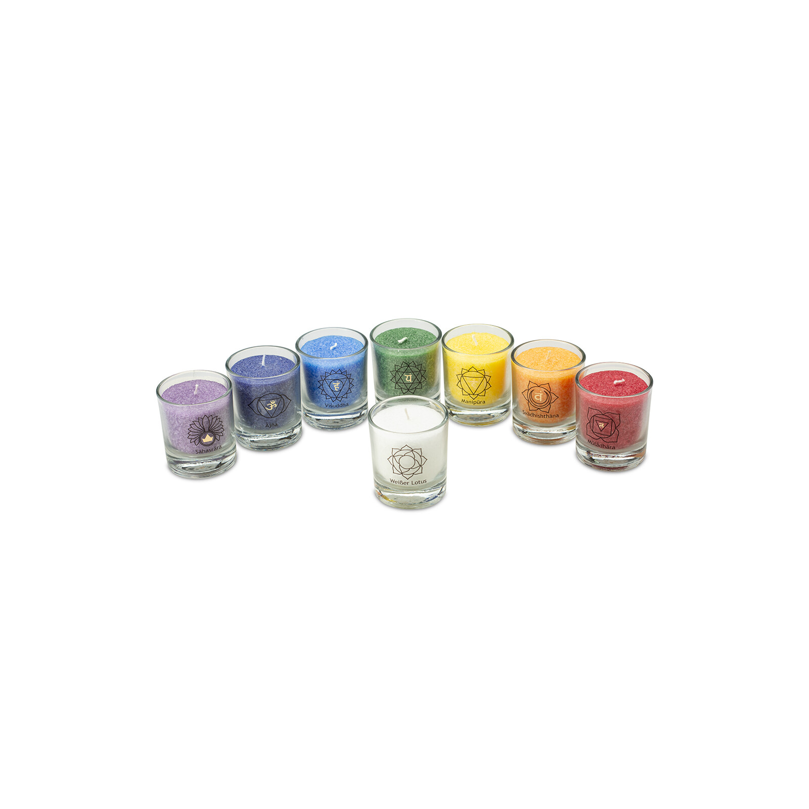 CHAKRA-Kerzen Set 8 Farben ca- 6 cm hoch