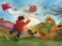 Kunstkarte "Es fliegen die Drachen" Wollbild
