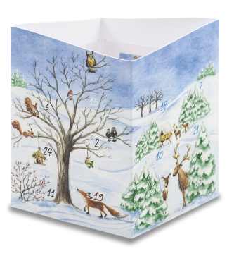 Leuchtender Adventskalender Winterlandschaft mit Schäfer und Waldtieren