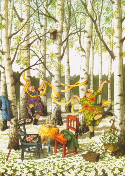 * Postkarte Frauen im Birkenwald * Postkarte Frauen im Birkenwald