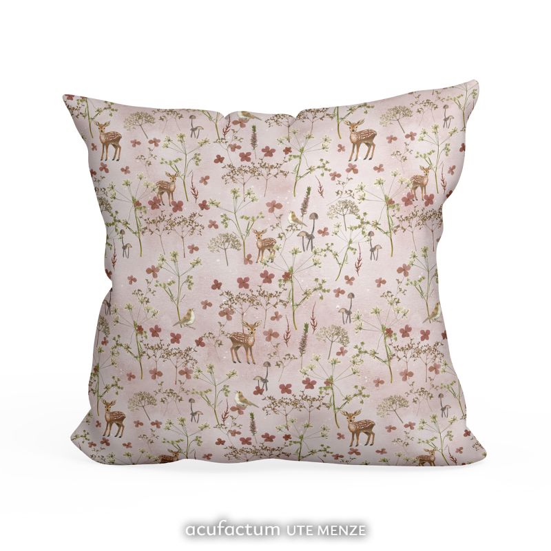 Baumwollstoff Rehe und Blüten