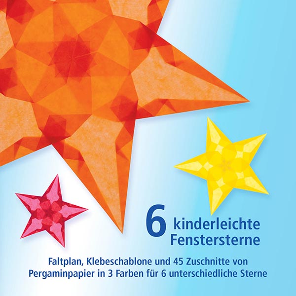 6 kinderleichte Fenstersterne Set rot, goldgelb, orange 6 kinderleichte Fenstersterne Set rot, goldgelb, orange