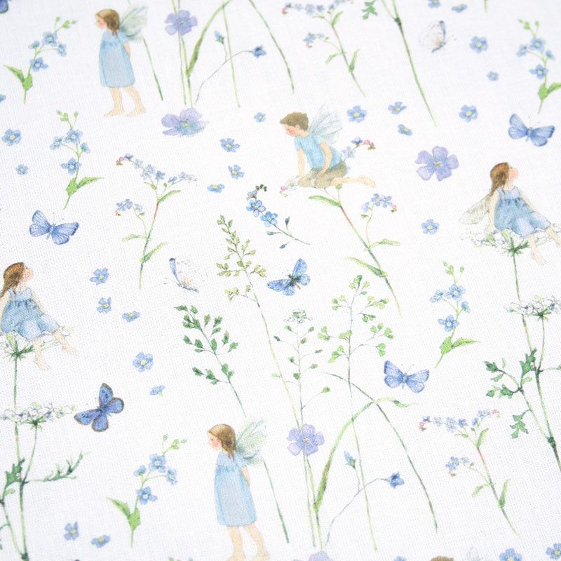 Baumwollstoff Elfengarten in blau von Daniela Drescher Baumwollstoff Elfengarten in blau von Daniela Drescher