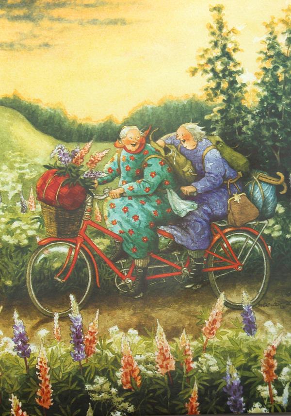 Postkarte Frauen fahren Tandem Postkarte Frauen fahren Tandem