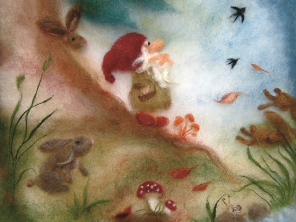 Kunstkarte * Zwerg mit Häschen Kunstkarte * Zwerg mit Häschen