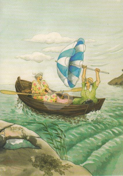 Postkarte * Frauen im Boot