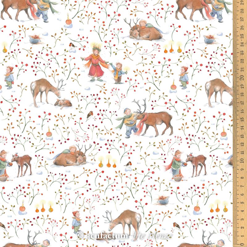 Baumwollstoff Kinder und Rentiere