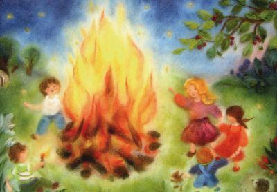 Postkarte * Wollbild Johannisfeuer Postkarte * Wollbild Johannisfeuer