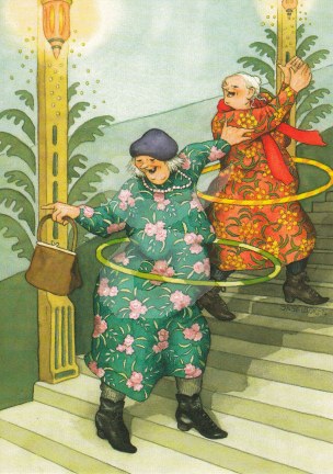 Postkarte * Frauen mit Hulahupreifen Postkarte * Frauen mit Hulahupreifen