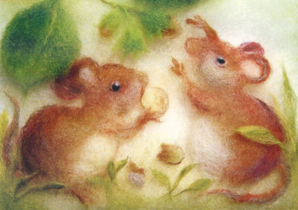 Postkarte* Wollbild Mäuse Postkarte* Wollbild Mäuse