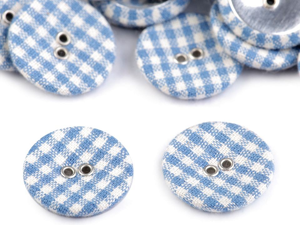 Stoffknopf in blau-karo Stoffknopf in blau-karo