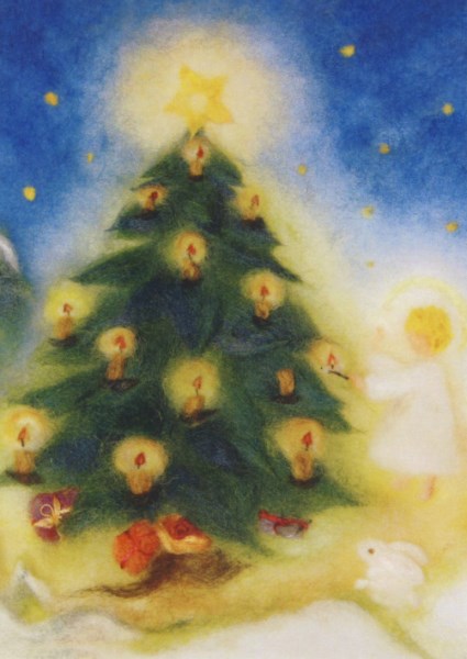 Kunstkarte Christkind mit Tannenbaum