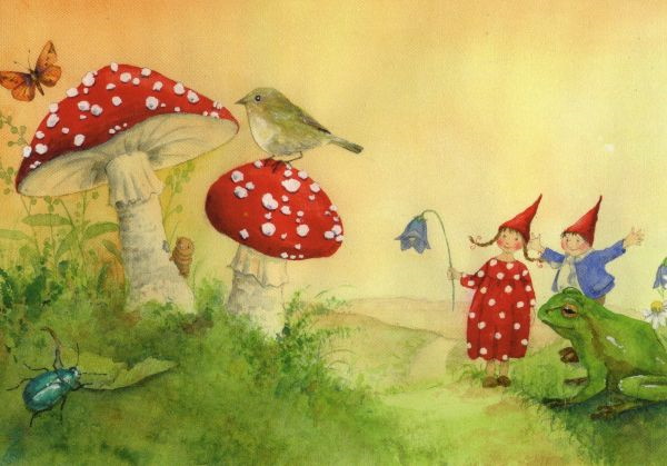 Postkarte Pippa und Pelle mit Pilzen