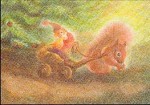 Kunstkarte * Zwerg mit Eichhörnchen