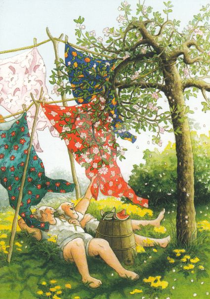 Postkarte * Frauen liegen im Gras